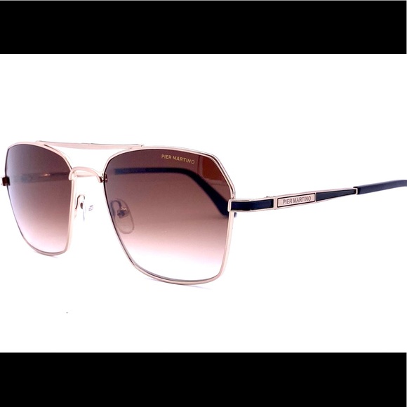 Men’s Aviator Matt Gold Metal Sunglasses Brown Lens By Pier Martino Italy - Picture 4 of 10